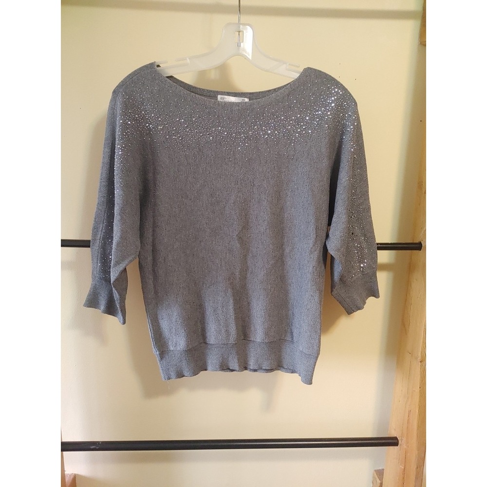 89th Madison Slouchy Sweater Silver Studded‎ Raglan Sleeve Off Shoulder Sz M